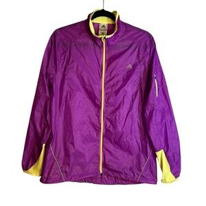 Adidas Purple Neon Yellow Lightweight MiCoach Reflective Zip Windbreaker Size L